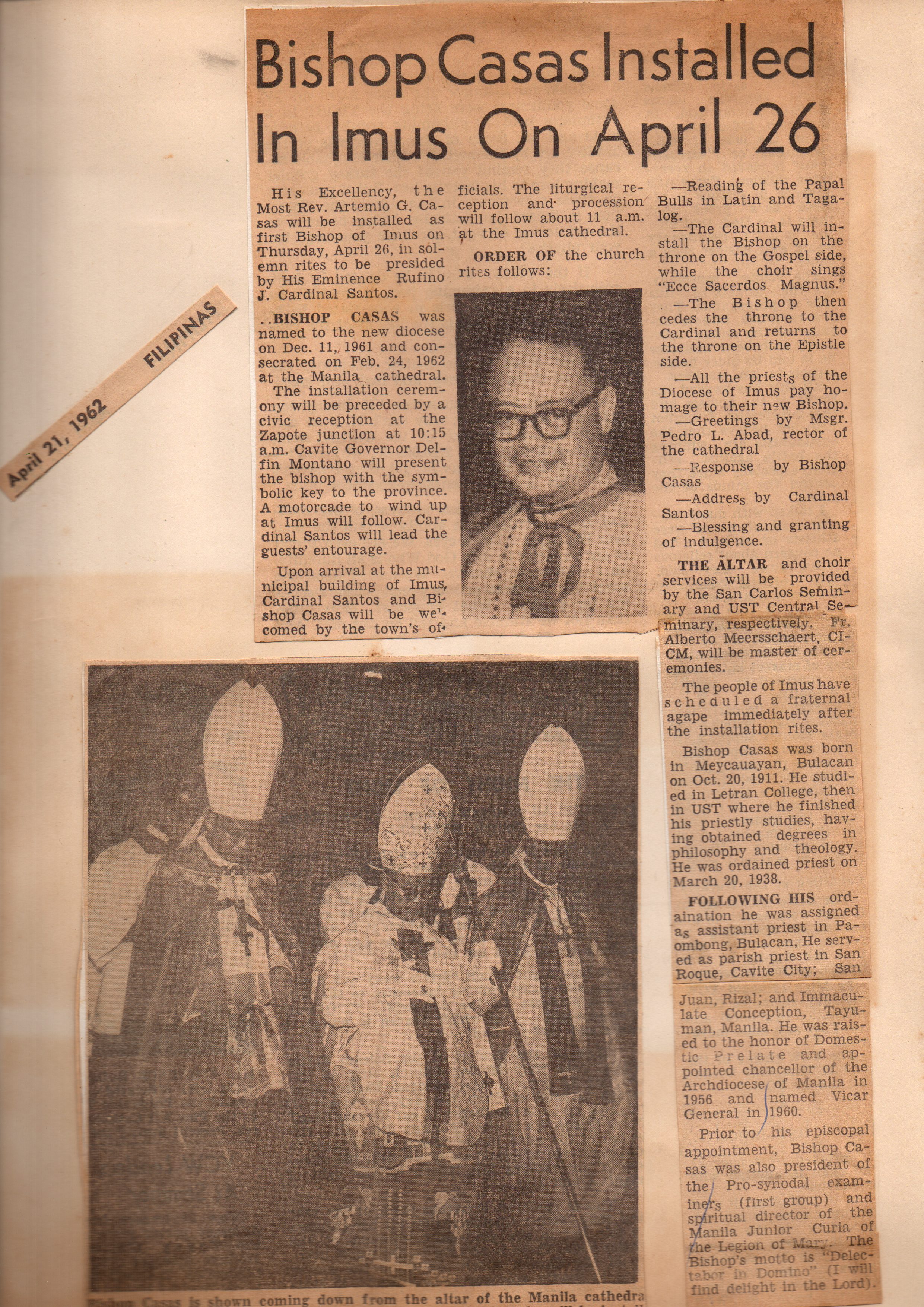 DOI - News Articles - Installation of Bishop Casas